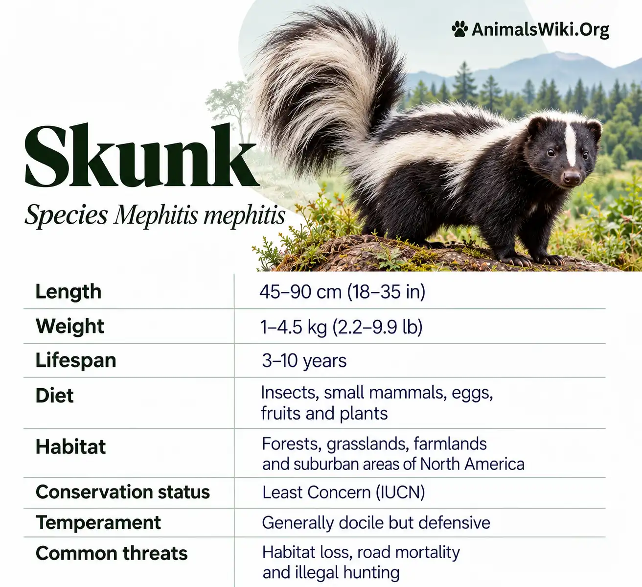 Five Skunks Skunk Animal Facts, Types, Spray, Habitat, Diet and Lifespan